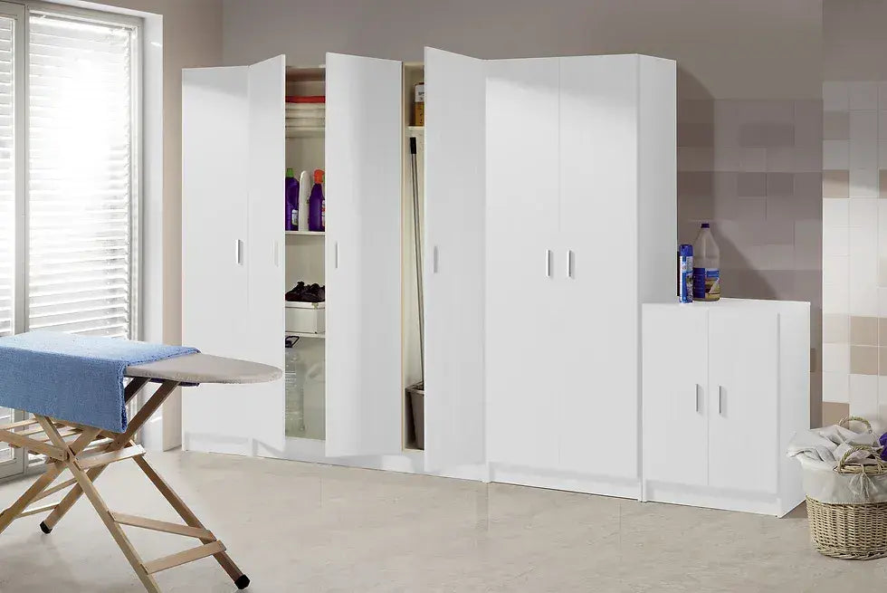 Purpose White Wide Storage Cupboard 3-Door