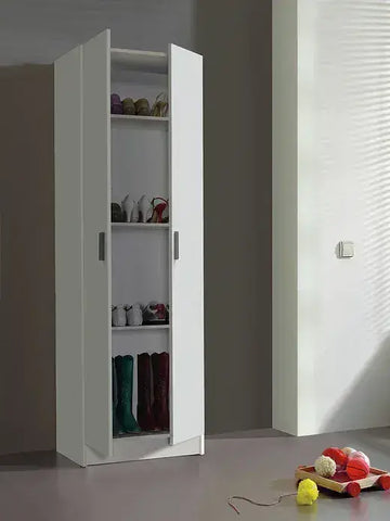 Amos Mann Tall White 2 Door Shoe Storage Utility Cupboard