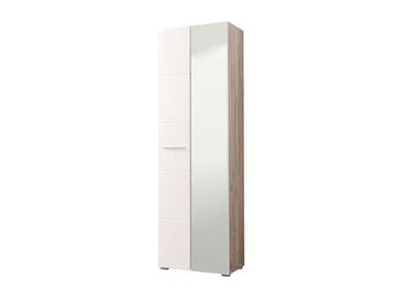 Amos Mann White Gloss And Oak Effect Mirrored Narrow Wardrobe