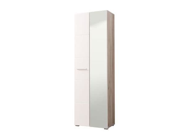 White Gloss & Oak Effect Mirrored Narrow Wardrobe