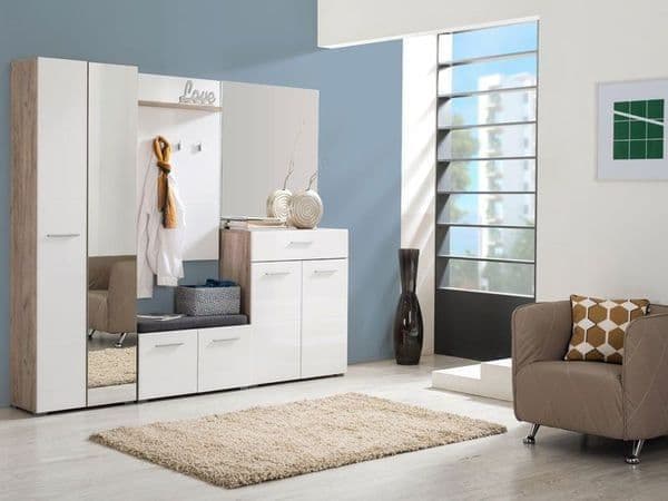 White Gloss & Oak Effect Mirrored Narrow Wardrobe