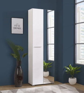 Amos Mann White Mirrored Narrow Wardrobe