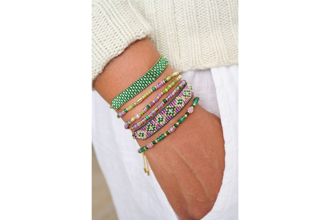 Nasrin Green Jade & Amethyst Gemstone Slider Bracelet