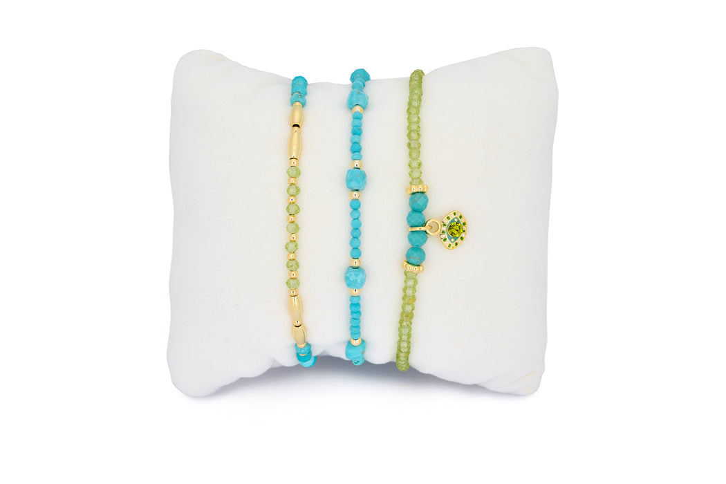 Nassau Peridot and Turquoise Gold Stacking Bracelet