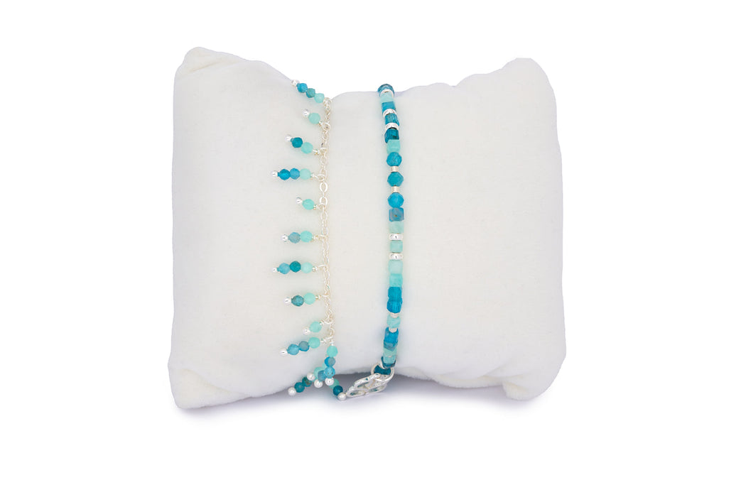 Navagio Amazonite & Apatite Silver Bracelet Stack