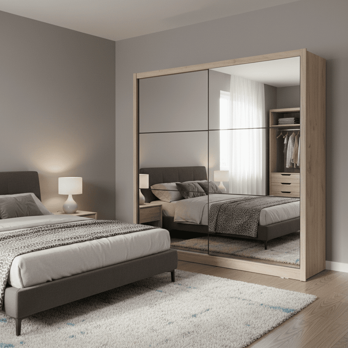 Nevada Artisan Oak Effect Full Mirrored Sliding Door Wardrobe - 11008348