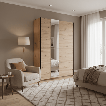 Amos Mann Oak Effect Sliding Wardrobe With Mirror