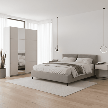 Amos Mann White Sliding Wardrobe With Mirror
