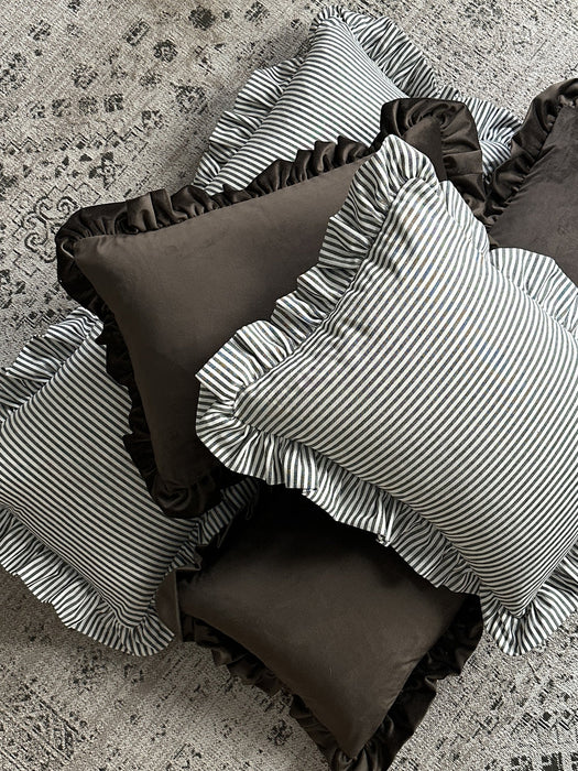 Ruffle Cushion in Brown Velvet - Lumbar