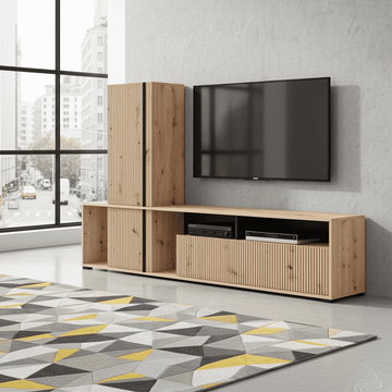 Amos Mann Artisan Oak Effect Slatted TV Entertainment Unit
