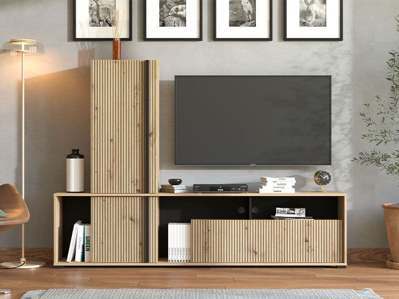 Artisan Oak Effect Slatted TV Entertainment Unit