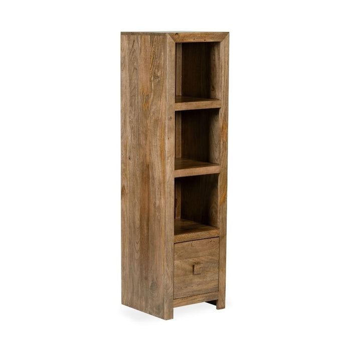 Oak Stain Dakota Mango Wood Slim Drawer 40cm Bookcase - In Stock