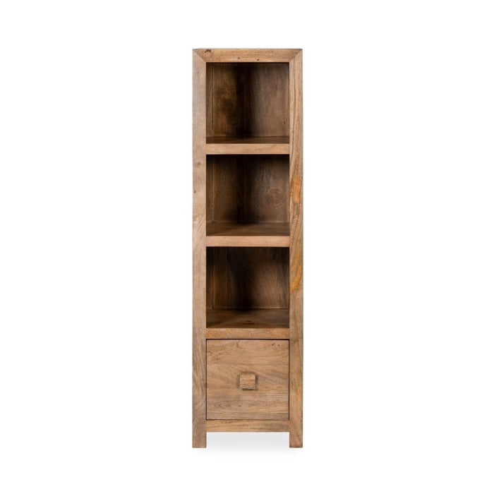 Oak Stain Dakota Mango Wood Slim Drawer 40cm Bookcase - In Stock