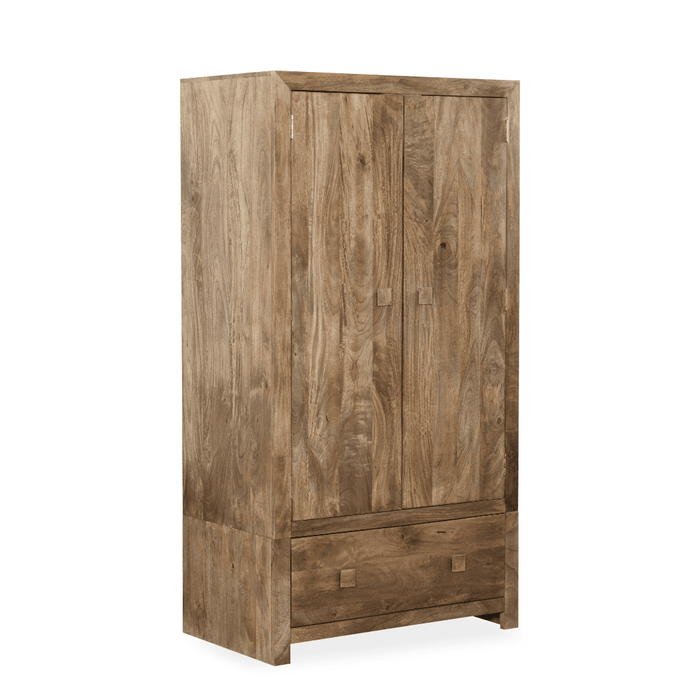 Oak Stain Dakota Mango Wood Double Wardrobe - In Stock