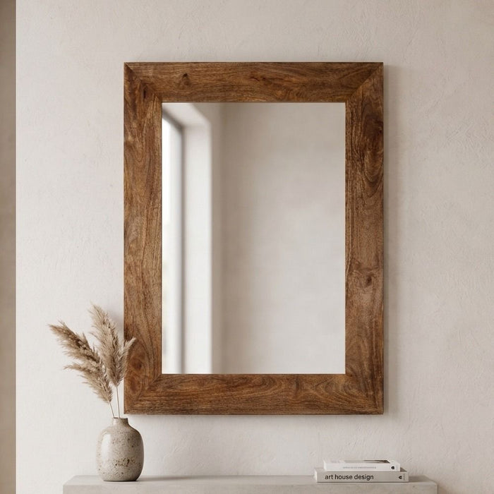 Oak Stain Dakota Mango Wood 60cm Medium Mirror - In Stock