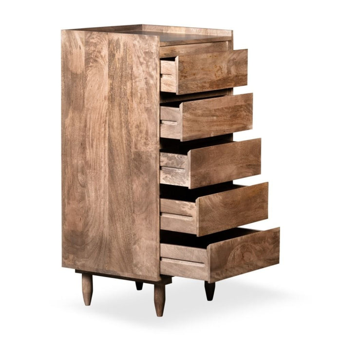 Oak Stain Scandi Mango 5 Drawer Tall Boy - In Stock