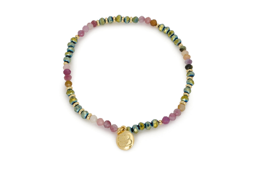 Olive Tourmaline & Gold PVD Stretch Bead Bracelet