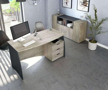 Amos Mann Oak and Grey Large Desk With Drawers