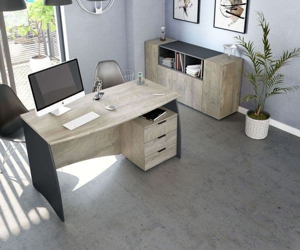 Oak and Grey Large Desk With Drawers