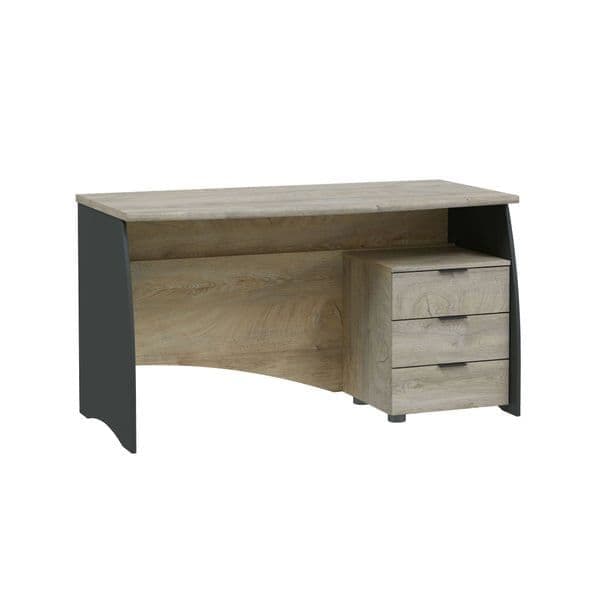 Oak and Grey Large Desk With Drawers