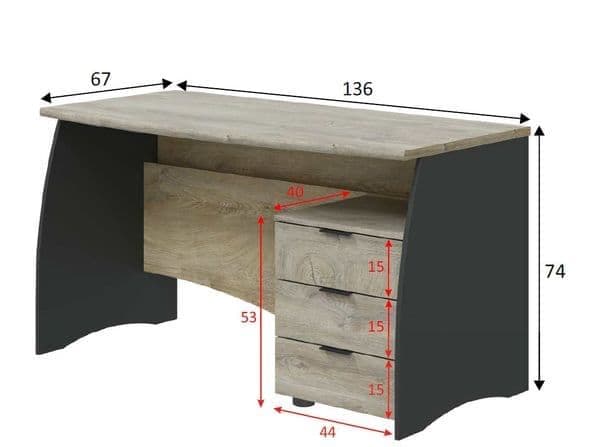 Oak and Grey Large Desk With Drawers