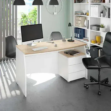Amos Mann White And Oak Effect Large Desk With Drawers