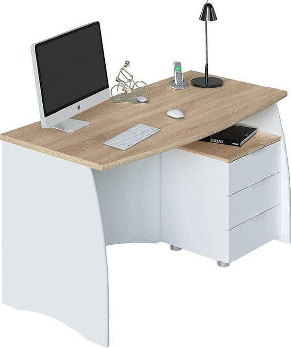 White & Oak Effect Large Desk With Drawers