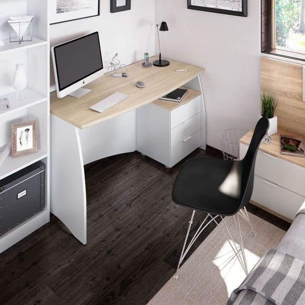 White & Oak Effect Large Desk With Drawers