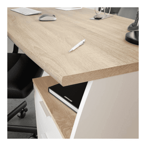 White & Oak Effect Large Desk With Drawers