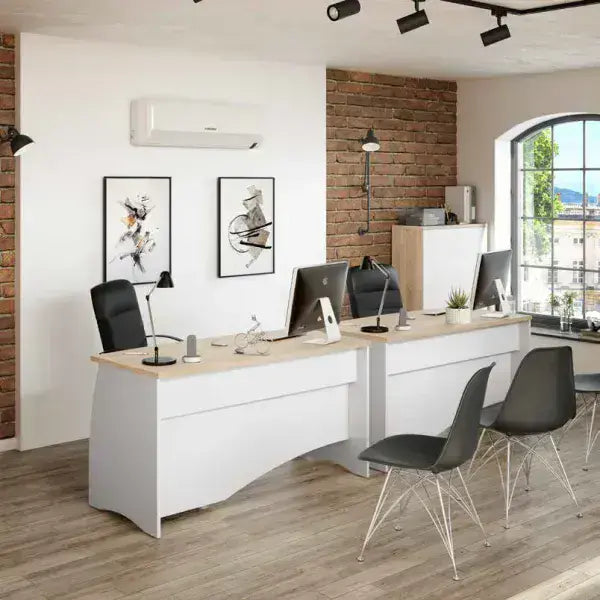 White & Oak Effect Large Desk With Drawers