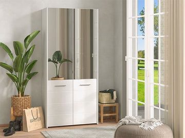 Amos Mann White Mirrored Large 50 Pair Shoe Cabinet Cupboard