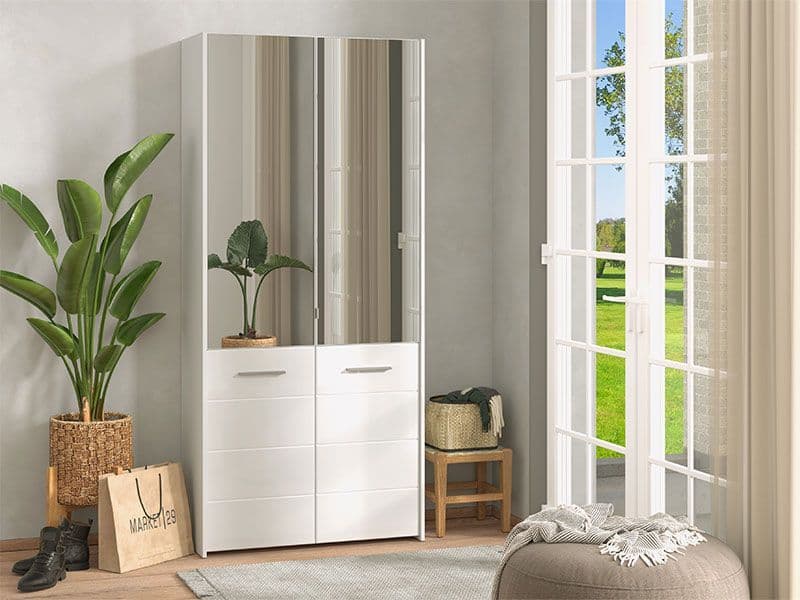 White Mirrored Large 50 Pair Shoe Cabinet Cupboard