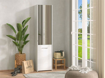 Amos Mann White Mirrored Slim Shoe Cabinet Cupboard
