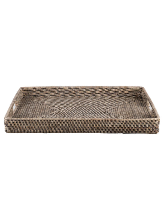 Grey Rattan Ottoman Tray with Handles