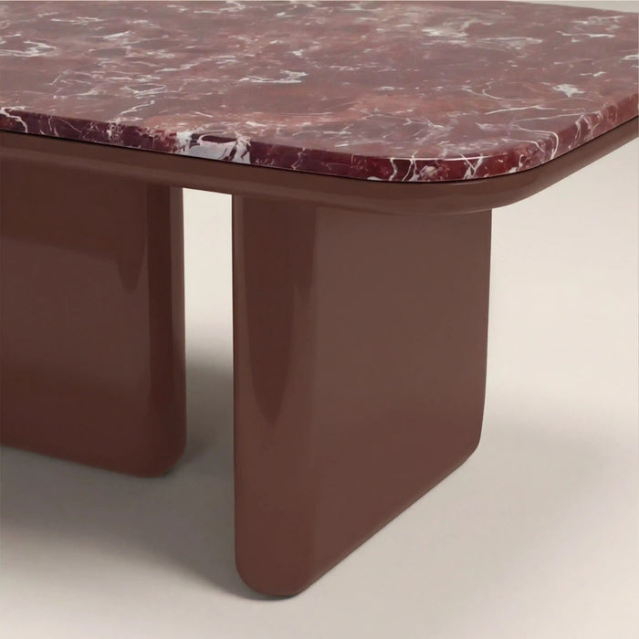 Aliza Rectangle Coffee Table Maroon Red Marble & High Gloss Burgundy