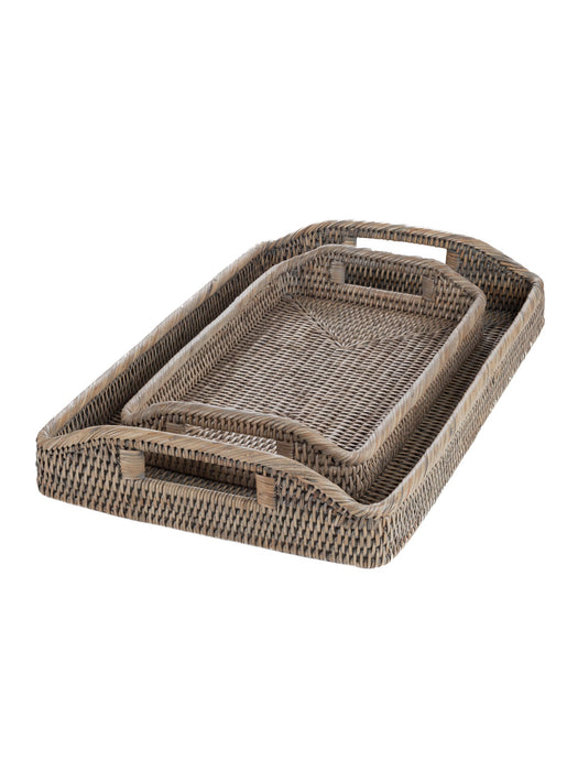 Grey Rattan Tray with Handles