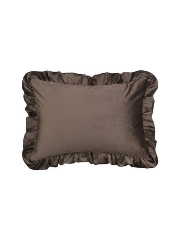 Ruffle Cushion in Brown Velvet - Lumbar