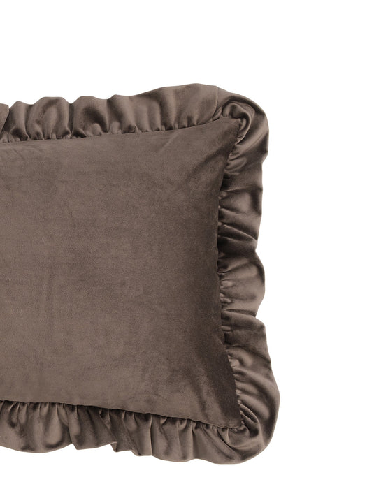 Ruffle Cushion in Brown Velvet - Lumbar