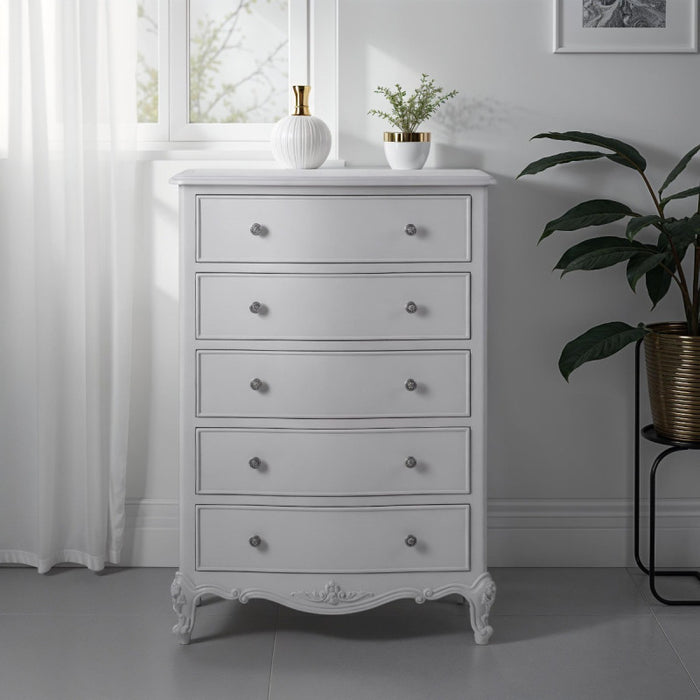 Parisian Grey French Style 5 Drawer Tallboy