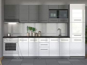Amos Mann White Gloss and Grey Kitchen Units
