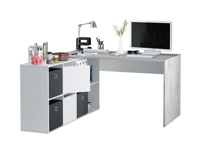 White and Concrete Grey Large Left or Right FlexiCorner Office Desk