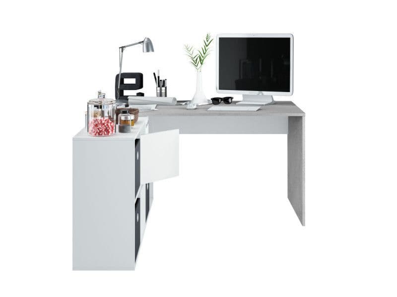 White and Concrete Grey Large Left or Right FlexiCorner Office Desk