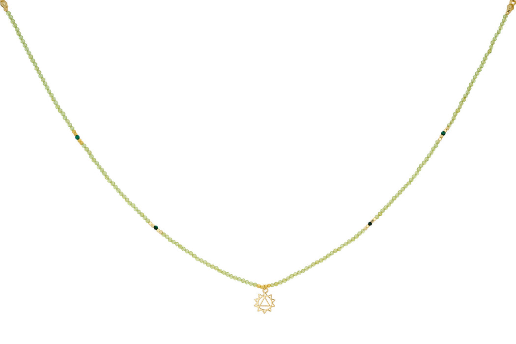 Peridot and Malachite Gold Solar Plexus Chakra Necklace