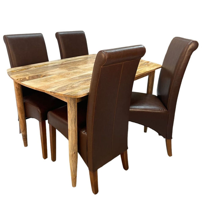 Scandi Mango 130cm Dining Table & 4 Leather Rollback Chairs 4 Colours - In Stock