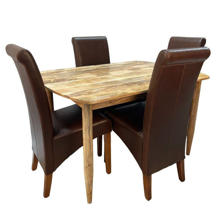 Scandi Mango 130cm Dining Table & 4 Leather Rollback Chairs 4 Colours - In Stock