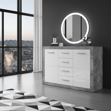 Amos Mann 117cm Sideboard Grey and White Gloss 2 door 4 drw