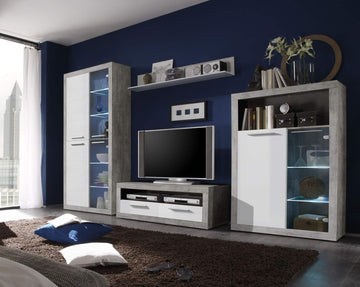 Amos Mann Tall Display Cabinet in Grey and White Gloss