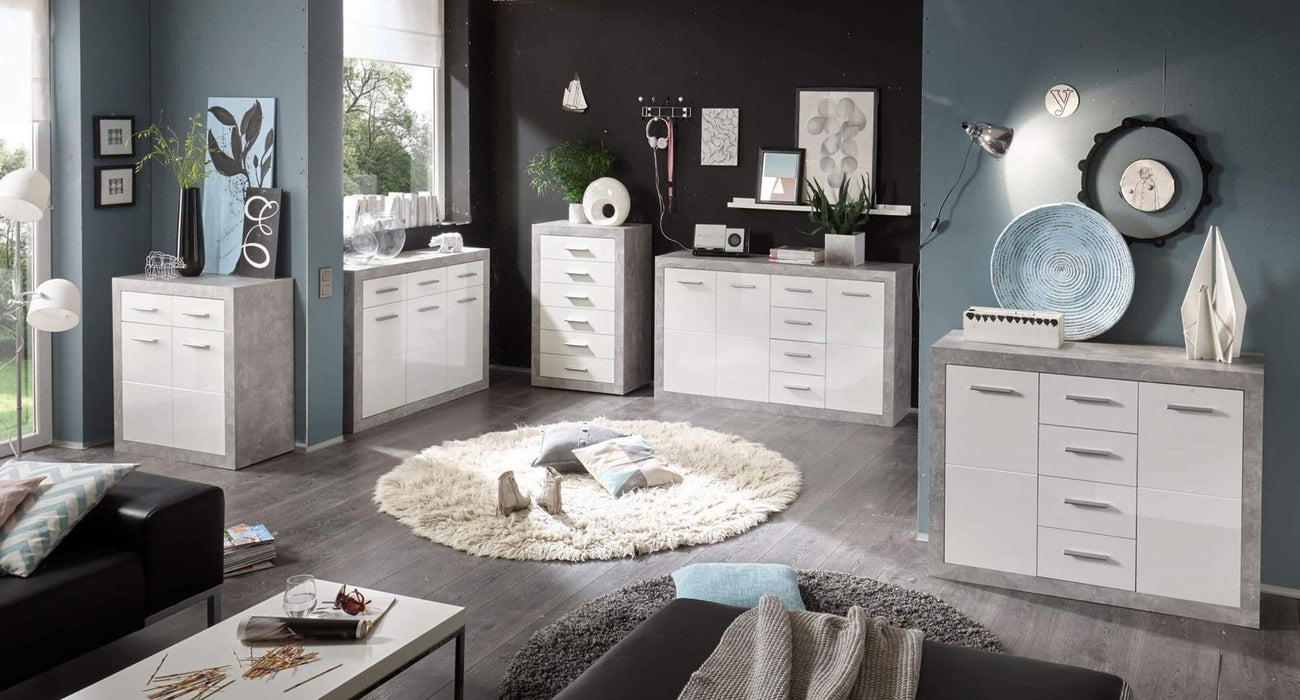 Tallboy Chest of Drawers Grey and White Gloss 6 DRW