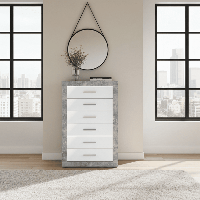 Tallboy Chest of Drawers Grey and White Gloss 6 DRW