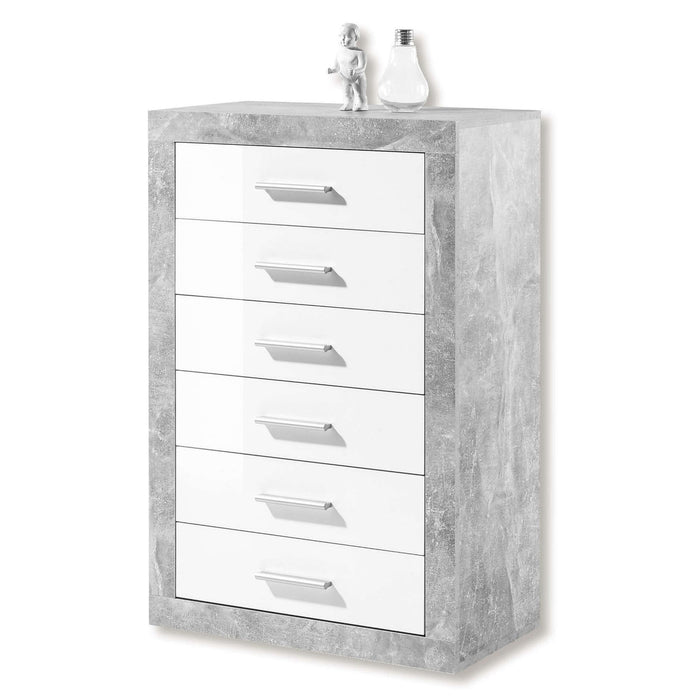 Tallboy Chest of Drawers Grey and White Gloss 6 DRW